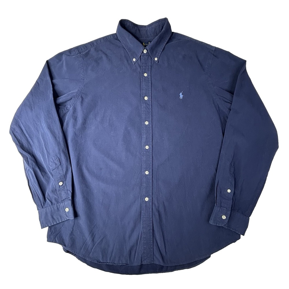 Ralph Lauren Shirt Men's XXL 2XL Slim Fit Navy Blue Button Down Long Sleeve - Picture 2 of 15